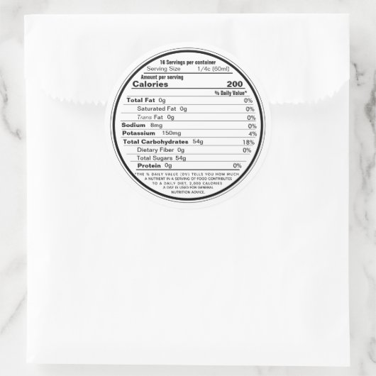 Étiquette blanc Sirop d'érable Nutrition 2020 (Sac)