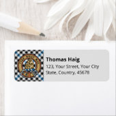 Étiquette Blason de Clan Haig sur tartan à carreaux (En situation)