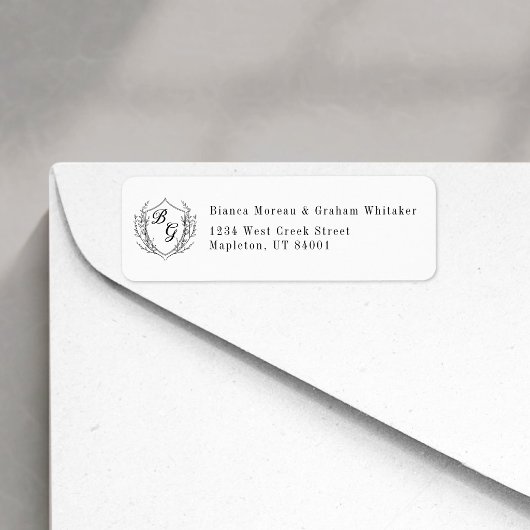 Étiquette Blason de mariage à monogramme classique pour adre