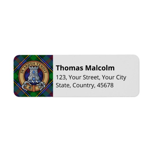 Étiquette Blason du clan Malcolm sur tartan (Devant)