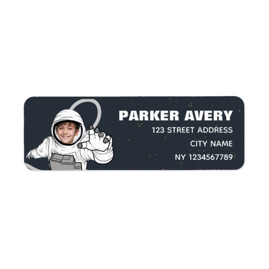 Étiquette Blast Off Astronaut Photo Boy Anniversaire (Devant)
