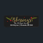 Étiquette Blessures Black Gold & Red Christmas Holiday Card<br><div class="desc">Bénédictions Black Gold & Red Christmas Holiday Card Étiquettes. Customisez avec tout texte. Éléments correspondants disponibles.</div>
