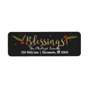 Étiquette Blessures Black Gold & Red Christmas Holiday Card