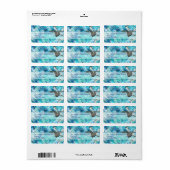 Étiquette Bleu argent plage coeur (Feuille entière)