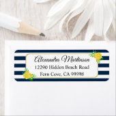 Étiquette Bleu Blanc rayures Été Aquarelle Jaune Citron (En situation)