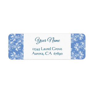 Étiquette Bleu blanc Vintage Damas Adresse de retour