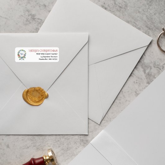 Étiquette Bleu Bow Côte de Noël Monogramme nautique Étiquett