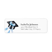 Étiquette Bleu Bow Graduation Cap Graduation Adresse de reto (Devant)
