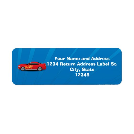 Étiquette Bleu clair avec Red Sports Voitures Flames Enfants (Devant)
