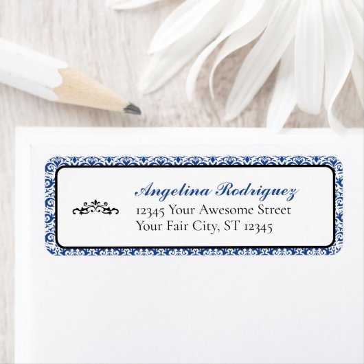 Étiquette Bleu Damas modèle Graduation (En situation)