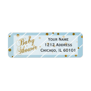 Étiquette Bleu de bébé et confettis doux d'or