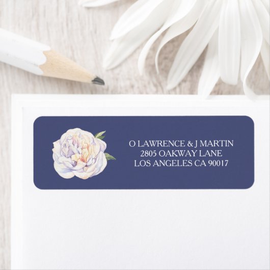 Étiquette Bleu de fleur de pivoine blanche (En situation)