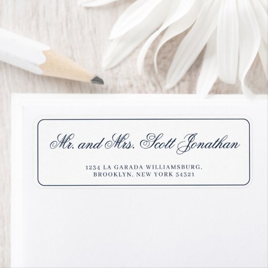 Étiquette Bleu de marine classique Élégante calligraphie sim (En situation)