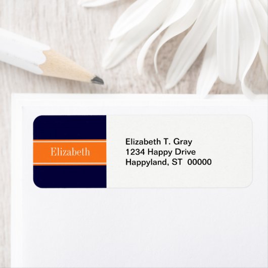 Étiquette Bleu de marine solide,  Citrouille Nom Monogramme (En situation)