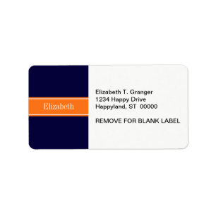 Étiquette Bleu de marine solide,  Citrouille Nom Monogramme