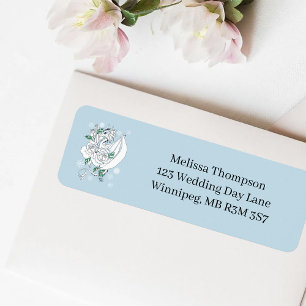 Étiquette Bleu des flocons de neige du dragon blanc d'hiver