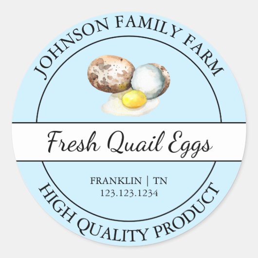 Étiquette bleu d'oeuf de caille frais de ferme (Devant)