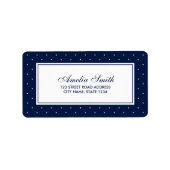 Étiquette Bleu élégant avec l'adresse de point Polka blanc c (Devant)