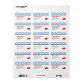 Étiquette Bleu en vichy pays cerises rouges adresse de retou (Feuille entière)