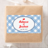 Étiquette Bleu en vichy pays rustique mariage drapeau (En situation)