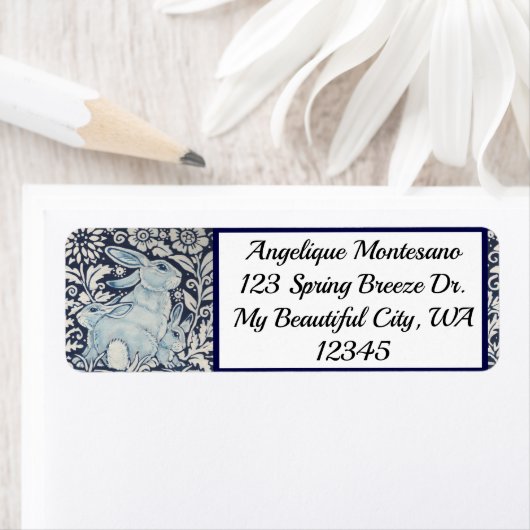 Étiquette Bleu et blanc Rabbit Animal Chinoiserie Marine Flo (En situation)