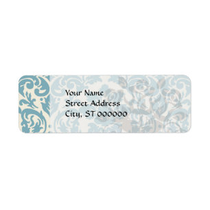 Étiquette bleu et crème damassé fleuri motif