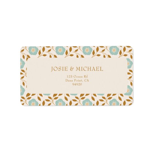 Étiquette Bleu Floral Boho  (Devant)