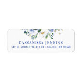 Étiquette Bleu Floral Rose Graduation (Devant)