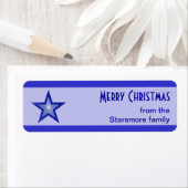 Étiquette Bleu foncé Star rayé Joyeux texte de Noël pâle (En situation)