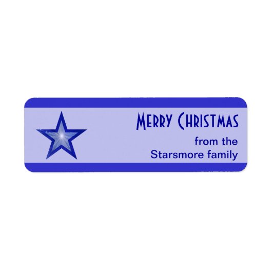 Étiquette Bleu foncé Star rayé Joyeux texte de Noël pâle (Devant)