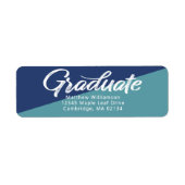 Étiquette Bleu Graduation Gras Script Simple Moderne Adresse (Devant)