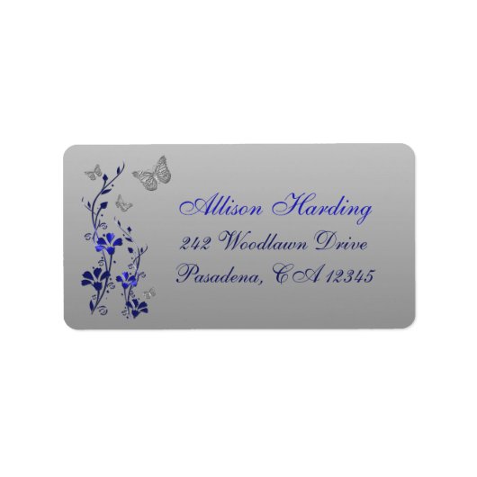 Étiquette Bleu, Gris Argent Papillon Floral Adresse de retou (Devant)