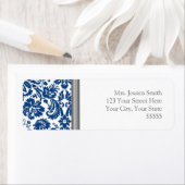 Étiquette Bleu gris Damas personnalisé Adresse de retour Éti (En situation)