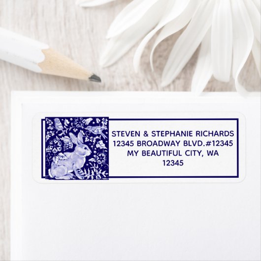 Étiquette Bleu lapin lapin Oiseau floral Dedham Delft (En situation)