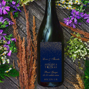 Étiquette Bleu Marine & Glam Gold Confetti Mariage Vin boute