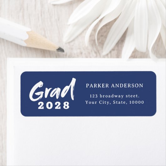 Étiquette Bleu Moderne Brosse Script Graduation Adresse de r (En situation)