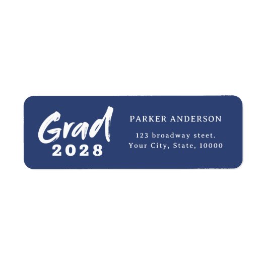Étiquette Bleu Moderne Brosse Script Graduation Adresse de r (Devant)