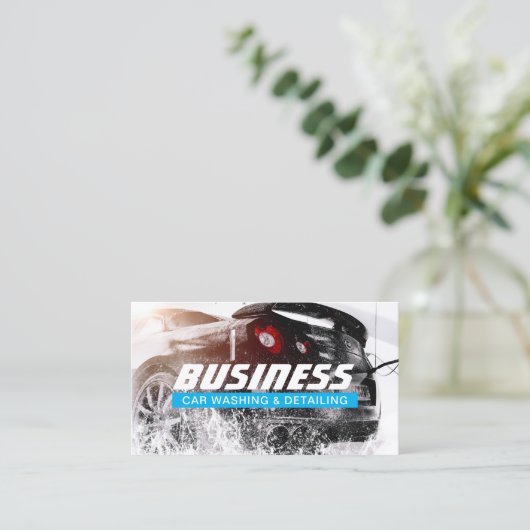 Étiquette bleu pour le lavage automobile et l'auto (Debout devant)