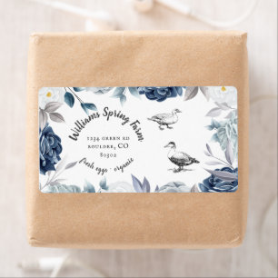 Étiquette bleu poussiéreux floral rustique script canard Oeu