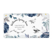 Étiquette bleu poussiéreux floral rustique script canard Oeu (Devant)