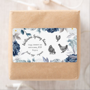 Étiquette bleu poussiéreux floral rustique script canard Oeu