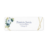 Étiquette Bleu poussiéreux or géométrique aquarelle florale (Devant)