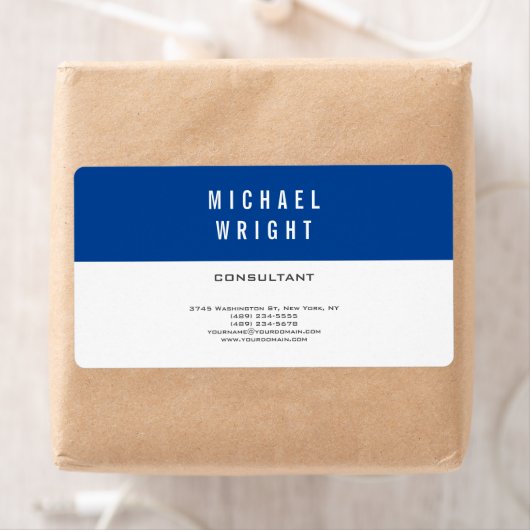 Étiquette Bleu profond Blanc Moderne Plaine Simple Minimalis (En situation)