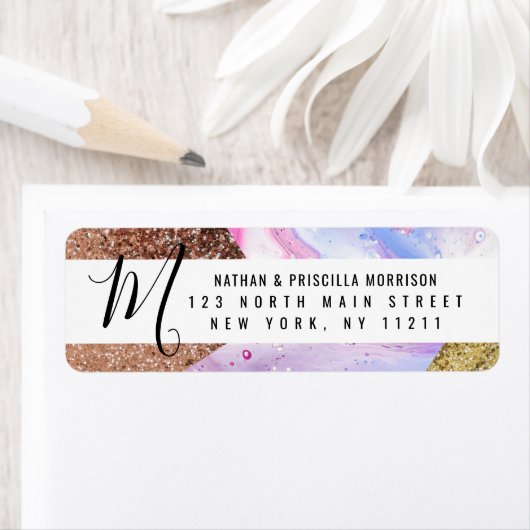 Étiquette Bleu rose Aqua Blue Parties scintillant en marbre  (En situation)