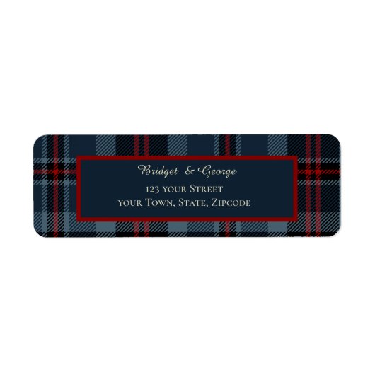 Étiquette bleu rouge noir écossais celtique tartan motif (Devant)
