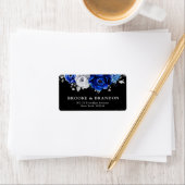 Étiquette Bleu Royal Blanc Argent Métallisé Fleur Mariage La (En situation)