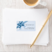 Étiquette Bleu satin cadeau arc ruban de fête adresse de ret (En situation)