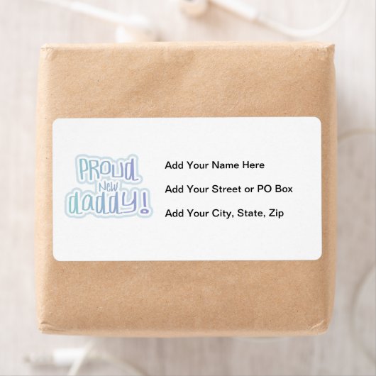 Étiquette Bleu Texte Fier Nouveau Daddy Cadeaux (En situation)