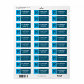Étiquette Bleu Trait Monogramme (Feuille entière)