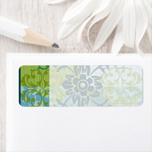 Étiquette Bleu Vert Vert Plutôt Élégant Motif Floral Damask (En situation)